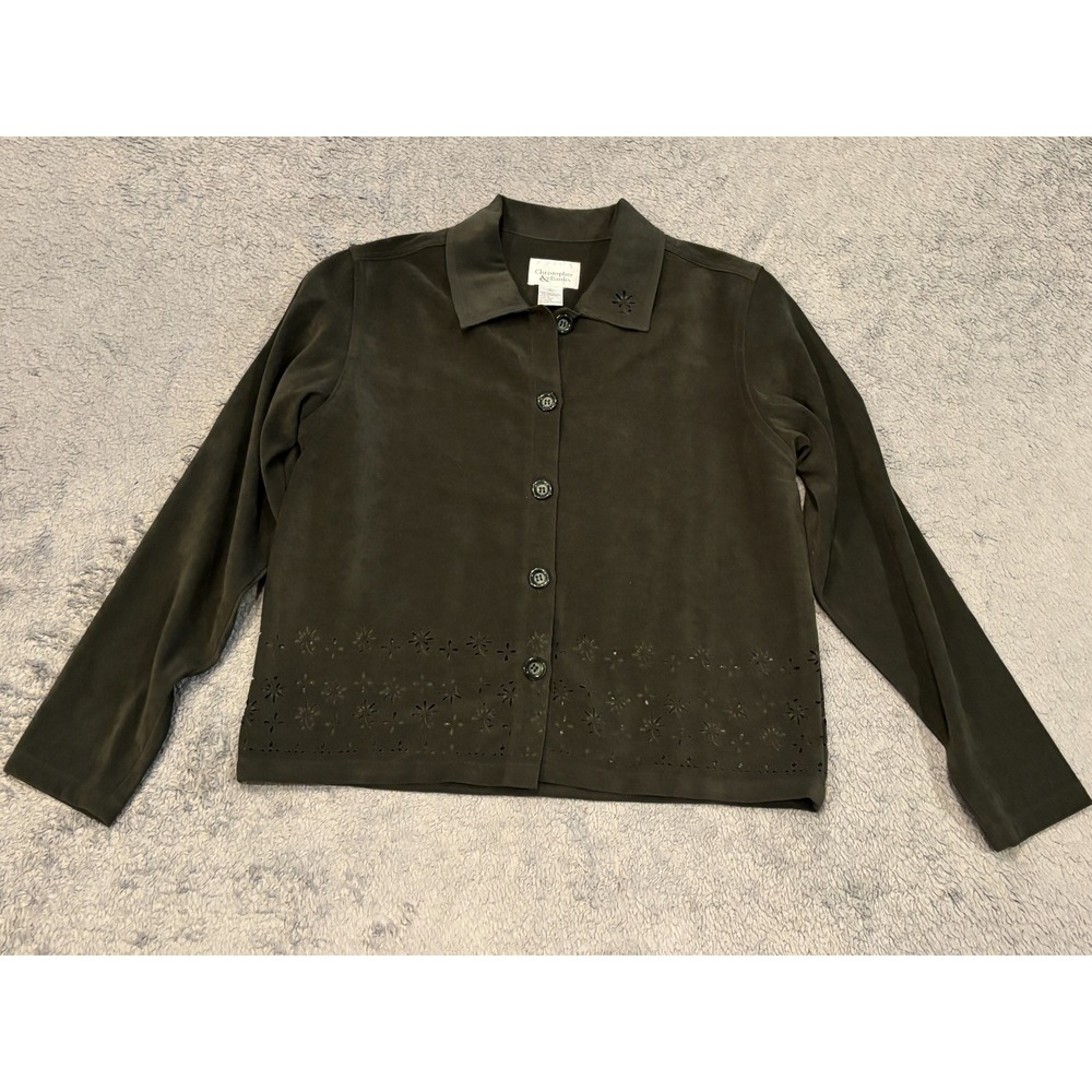 Christopher & Banks Green Button Front Shacket Jacket Womens Small Laser Cut Hem